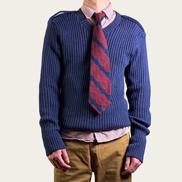 Blue Gray Military Pullover Wool Military Tactical Ribbed Sweater Sz M/L - Picture 1 of 9